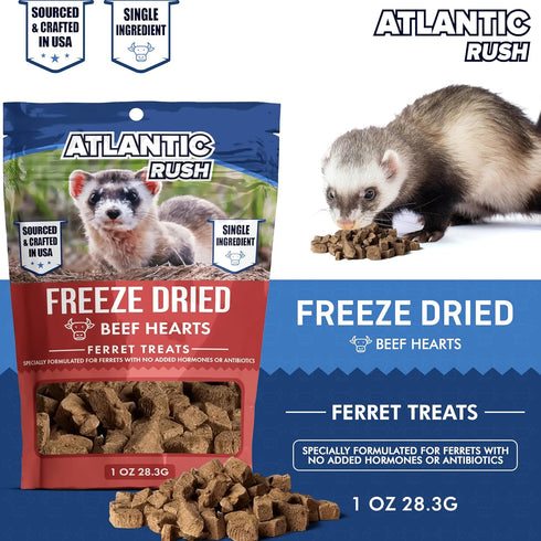 Freeze Dried Ferret Treats - 1oz Resealable Bag of Treats for Ferrets - Beef Heart Ferret Snacks - Single Ingredient Ferret Food With No Preservat...