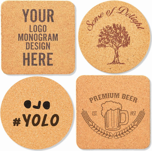 54 Pcs Cork Coasters 4 Inches with Adhesive, Cork Sheets Mats Bulk for Drinks, Plants, DIY Crafts, Office, 27 Pcs Curved-Edge Squares Cork Tiles a...