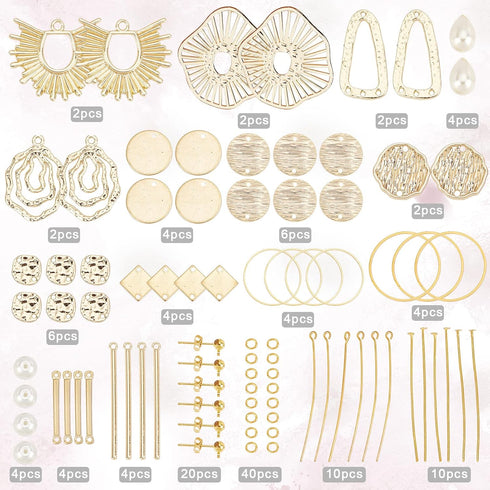 SUNNYCLUE 1 Box DIY 10 Pairs Flat Round Charms Geometry Earring Making Starter Kit Stamping Blanks Round Linking Charm Circle Links Stainless Stee...