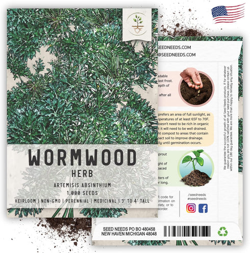 Seed Needs, Wormwood Seeds - 1,000 Heirloom Seeds for Planting Artemisia absinthium - Non-GMO & Untreated Medicinal Herb for Digestion & Gut Healt...