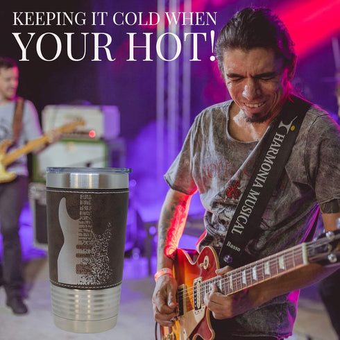 Leather-Wrapped Electric Guitar Tumbler – Stainless Insulated Travel Mug – Gift for Rock Musicians & Music Fans...
