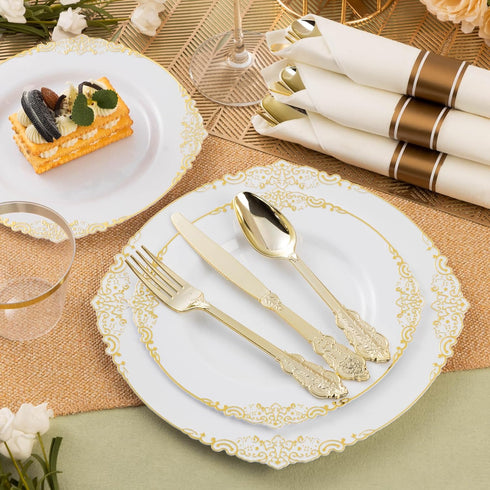 75PCS Gold Plastic Silverware for 25 Guests, Heavy Duty Gold Disposable Utensils Sets, Includes 25 Forks, 25 Spoons, 25 Knives, Elegant Cutlery Pe...