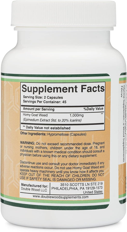 Horny Goat Weed for Men and Women - No Fillers (Max Strength Epimedium Std. to 20% Icariins) 1,000mg per Serving, 90 Capsules (Male Enhancing Supp...