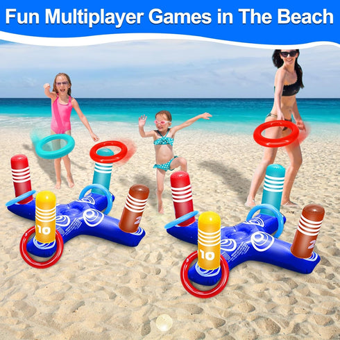 2 Pack Pool Toys Game Set with 8 Rings Pool Games for Kids Adult Inflatable Pool Ring Toss Pool Toys for Kids Teen Multiplayer Floating Swimming P...