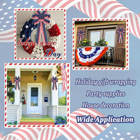 American Flag Ribbon, DIY Summer Ribbon Patriotic Ribbon Red Ribbon, Red White and Blue Ribbon for Gift Wrapping Decorations, Fourth of July Ribbo...