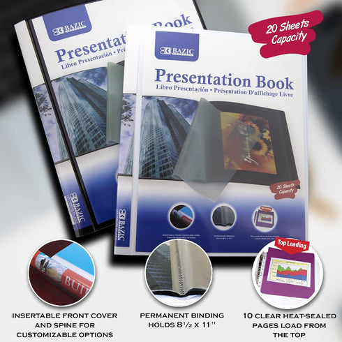BAZIC Presentation Book 10-Pockets Binder w/ Plastic Clear Sleeves, Fits 8.5x11" Paper, Color May Vary, 1-Unit...