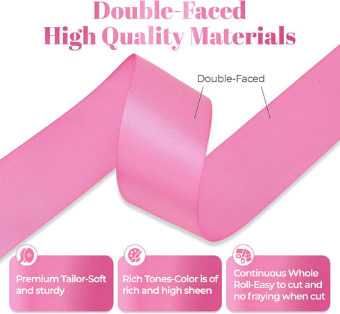 Double Faced Hot Pink Satin Ribbon, 1-1/2 Inch X 25 Yards Polyester Ribbon for Gift Package Wrapping, Crafts, Bow Making, Sewing, Flower Bouquet, ...