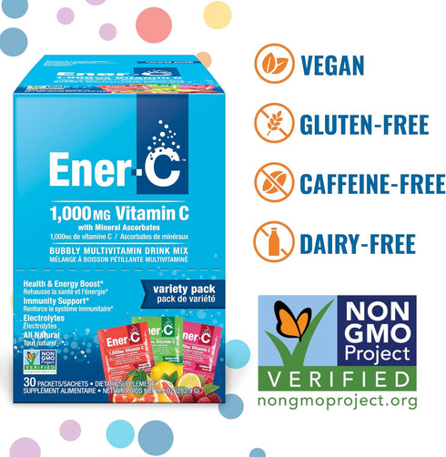 Ener-C Variety Pack Multivitamin Drink Mix Powder Vitamin C 1000mg & Electrolytes with Real Fruit Juice Natural Energy & Immune Support for Women ...