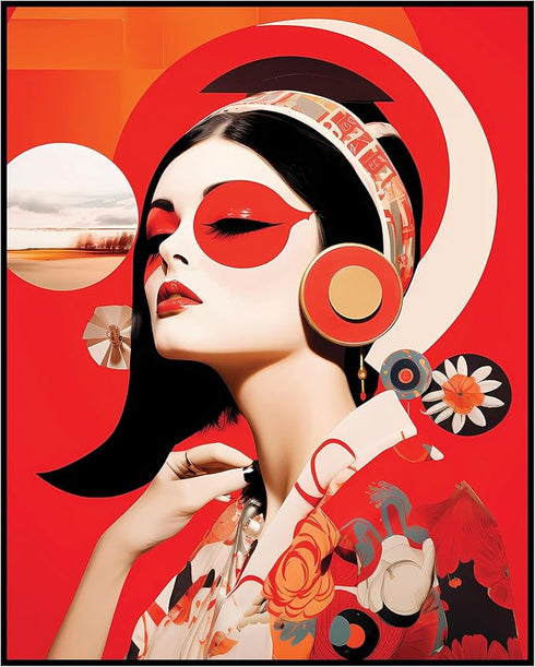 Posterizer 1 pcs-flowery dress-asian fashion-surreal collage-Retro Art-Abstract & Modern Art-Gifts for Women-Living Room Bedroom Decor- UNFRAMED W...