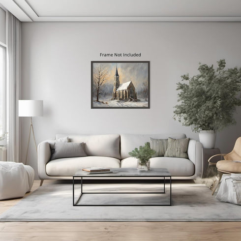 Posterizer 1 pcs-snowy winter church scene in oil painting style-Landscape & Nature Art-GIft for Men Women Teens-Living Room Bedroom Decor- unfram...