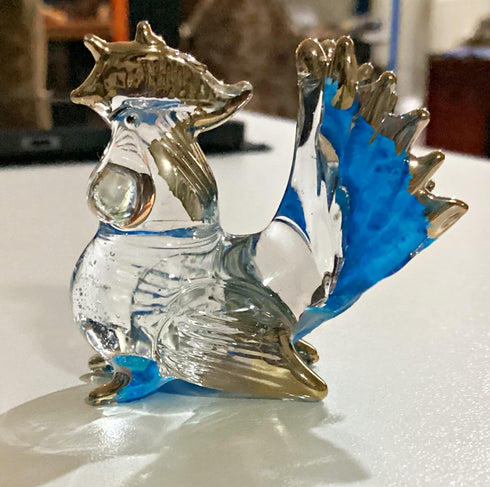 Garden Deco Glow in The Dark Blue Cock Hand Blown Art Glass Figurine Ornament Sculpture...