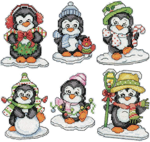 Design Works Crafts, 3-1/2" Each Cross Stitch Ornament Kit, Penguins on Ice...