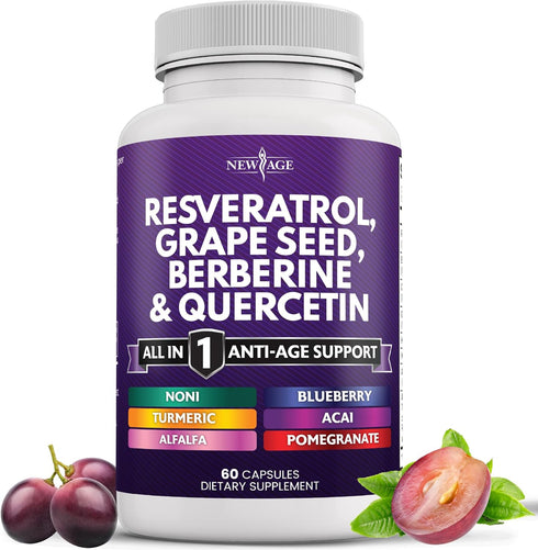 NEW AGE Resveratrol 6000mg Berberine 3000mg Grape Seed Extract 3000mg Quercetin 4000mg - Polyphenol Supplement for Women and Men with Noni Extract...