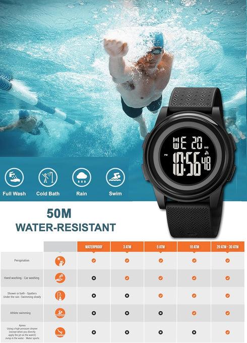 Ultra-Thin Minimalist Sports Waterproof Digital Watches Men with Wide-Angle Display Rubber Strap Wrist Watch for Men Black...
