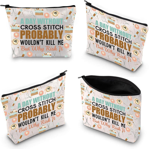Gzrlyf Cross Stitch Kit Makeup Bag Sewing Cross Stitching Lover Gift Crafter Cross Stitch Project Cosmetic Bag (WITHOUT CROSS STITCH)...