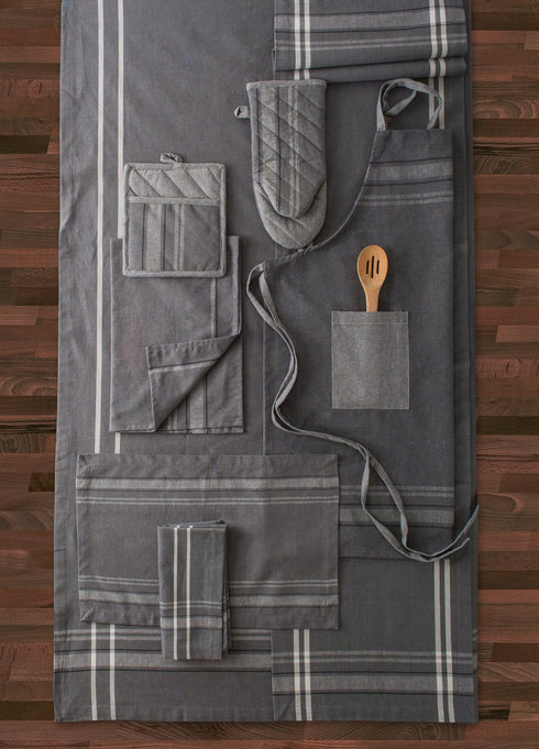 DII French Stripe, Kitchen Collection, Chef Apron, Chambray Gray...