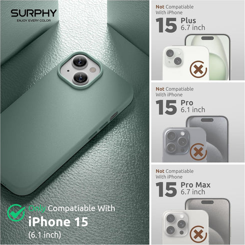 SURPHY Designed for iPhone 15 Leather Case with Screen Protector Compatible with MagSafe, Faux Leather Case (Metallic Buttons & Microfiber Lining)...