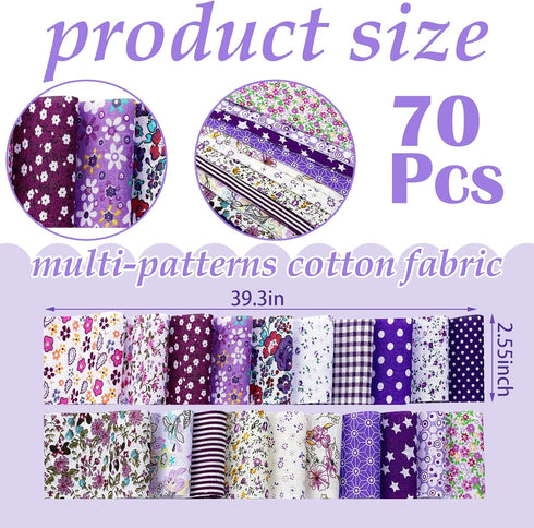 Kingdder 70 Pcs Floral Cotton Fabric Patchwork Roll 2.55 x 39.4 Inch Cotton Quilting Fabric Roll up Cotton Fabric Quilting Strips Precut Patchwork...