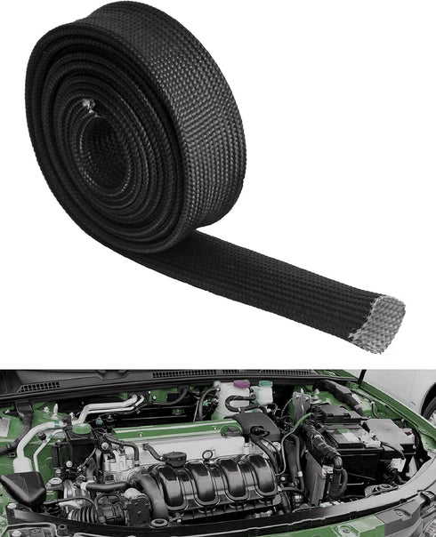 Fiberglass Hose Heat Shield Sleeve Spark Plug Wire Heat Protector Boots Auto Hose Roll 2500 Degree for Car&Auto Wire Loom Brake Line Cable (Black ...