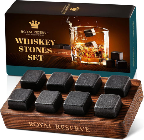 Whiskey Stones Gift Set by Royal Reserve – Artisan Crafted Reusable Chilling Rocks for Scotch – Bourbon Gifts for Men Husband Dad Boyfriend Guy...