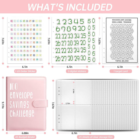 100 Envelopes Saving Challenge Binder, A5 Money Saving Budget Binder with Cash Envelopes - Savings Challenges Book to Save $5,050 - Pink...