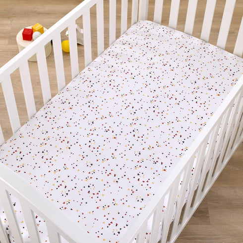 Disney Mickey Mouse - Red, Yellow, Black and White Mickey Confetti Nursery Fitted Mini Crib Sheet...