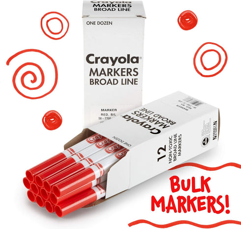 Crayola Broad Line Markers - Red (12ct), Markers for Kids, Bulk School Supplies for Teachers, Nontoxic, Marker Refill with Reusable Box...