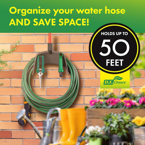 DF OMER Plastic Garden Water Hose Holder Fits 50 ft. Hose – 9.2x5.9x5.5 in. Weatherproof Wall Mount Hose Rack Hanger for Outside with Hanging Hook...