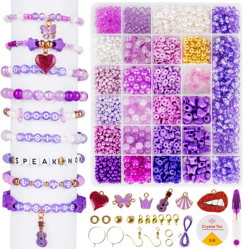 Goldwise Purple Friendship Bracelet Making Kit - DIY Craft Set with 4mm Seed Beads, 6mm Polymer Clay Beads, 8mm Glass Beads, Alphabet Beads, Assor...