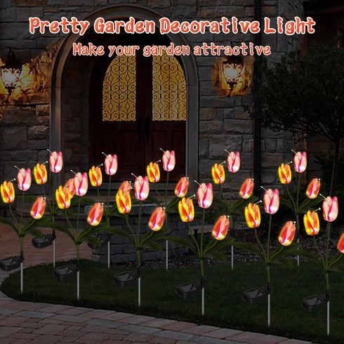 Tulips Solar Garden Lights,2 Pack Solar Tulips Lights Outdoor Garden Decor Warm White LED Solar Flower Lights Waterproof Solar Stake Lights for Ga...