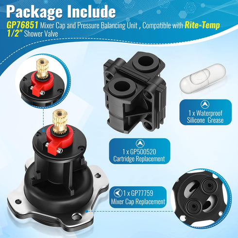 Saillong Temp Mixer and Pressure Balancing Unit Kit Compatible with Kohler GP876851, Shower Cartridge Replacement Valve Repair Kit, Controls Press...