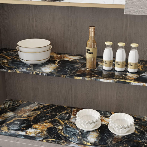 CRE8TIVE Glossy Slate Gold Marble Contact Paper Marble Wallpaper Peel and Stick Countertops for Kitchen Waterproof Self Adhesive Removable Marble ...