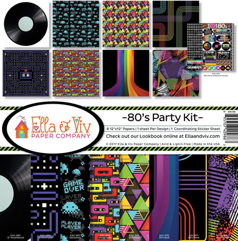 Ella & Viv by Reminisce EAV-986 80's Party Scrapbook Collection Kit 12x12 inches...