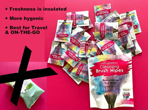 24 Individually Wrapped Makeup Brush Cleansing Cloths - Quick & Convenient Brush Cleaner Wipe- For Make up Artists Cosmetology Students Make up Tu...