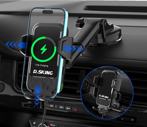 Auto Climping Wireless Car Charger Vent Mount, 15W Fast Charging Air Vent Car Phone Holder for iPhone 11/12/13/14/15 Mini/Pro 12/11/XS/XR/X/8,Sams...