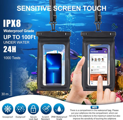 2 Pack Waterproof Phone Pouch Floating Large Waterproof Cellphone Dry Bag Case for iPhone 14 13 12 11 Pro Max XS XR X Galaxy S21 Samsung S22 Up to...