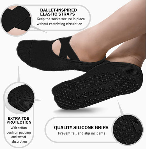 NEWZILL 2024 Non Slip Yoga Socks for Women, Grips Socks with Cushion for Pilates Barre Ballet Dance Hospital (3 Pairs)...