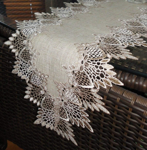 Lace 65" Table Runner Dresser Scarf Neutral Earth Tones Mantel Shelf European Lace...
