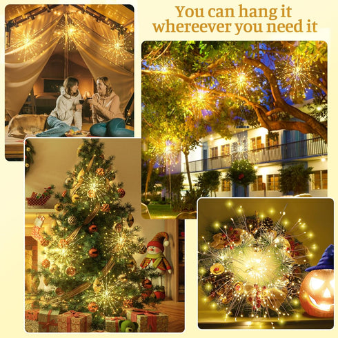 2 PCS Solar Lights Outdoor Solar Firework Lights, 240 LED Solar Powered Hanging Lights Outdoor Waterproof Hanging Fairy Garden Lights Landscape Li...
