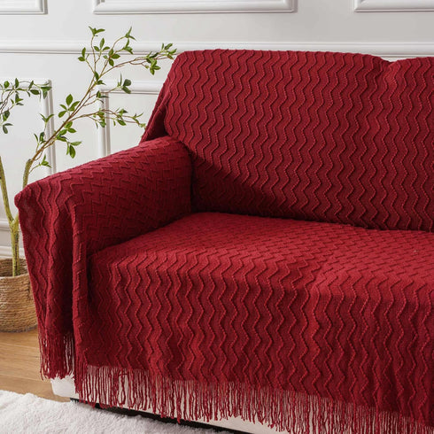 BATTILO HOME Christmas Red Throw Blanket for Couch, Textured Soft Burgundy Throw Blankets, Decorative Knitted Red Blanket for Sofa Bed Living Room...