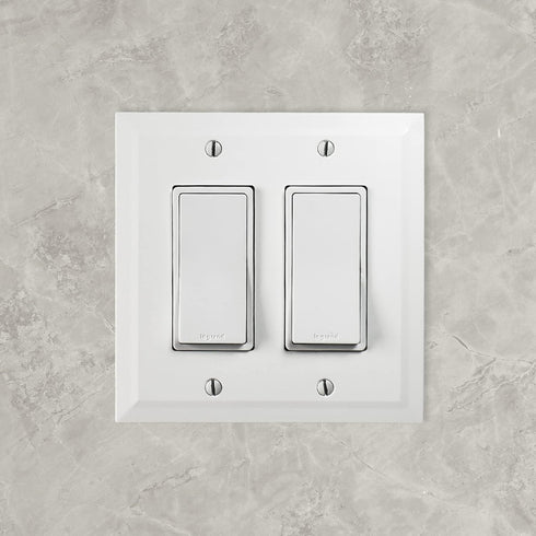 Questech Decor Double Rocker Light Switch Cover, 2-Gang Electrical Wall Plate, Double Switch Standard Size GFCI Receptacle Cover, Decorative Bevel...