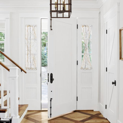 FMFUNCTEX Sheer Sidelight Front Door Curtains 40 Inches Long White Yellow Branch Tree Half Print Curtain for Patio Doors with Matching Tiebacks 24...