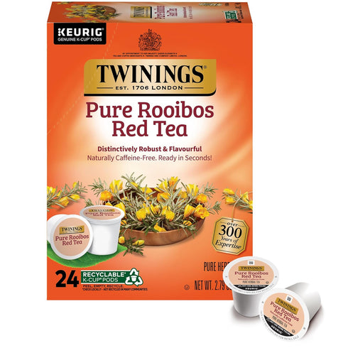 Twinings Pure Rooibos Red Tea K-Cup Pods for Keurig, 24 Count (Pack of 1), Natural, Slightly Sweet Taste, Naturally Caffeine-Free, Enjoy Hot or Ic...