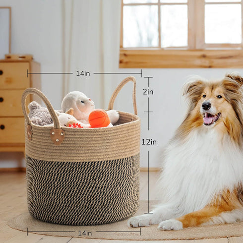 CHICVITA Wicker Laundry Basket With Handles, Storage Baskets for Decor, Rope Basket for Blankets, Toys, Clothes, Shoes, Plant Basket for Living Ro...