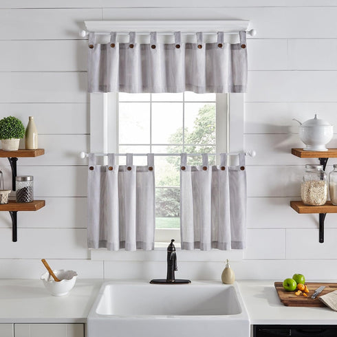 Elrene Home Fashions Tucker Ticking Stripe Tier Window Curtains for Kitchen or Bathroom, 30" x 36", Set of 2, Gray...