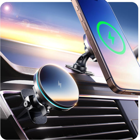 for MagSafe Car Mount Charger, (4.13 lbf) Large Magnetic, 15W QI Wireless Car Charger, Vent/Dashboard, Phone Holder Mount for iPhone 15/14/13/12 &...