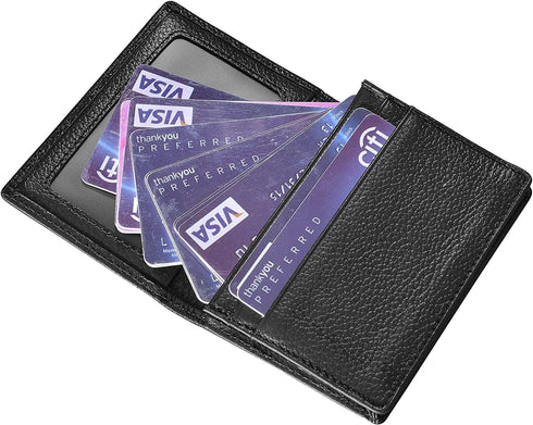 Outrip Genuine Leather Business Card Holder Name Card Case Credit Card Wallet with ID Window RFID Blocking (Black)...