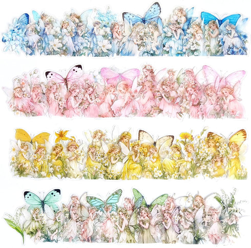 Flower Fairy Stickers Set - 160 Pcs Transparent PET Aesthetic Floral Stickers for Crafts, Envelopes, Resin, Junk Journal - Waterproof Clear Cute B...
