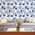 Palm Tree Leaf Navy Blue and White Floral Wallpaper Peel and Stick Tropical Wallpaper Jungle Contact Wall Paper Leaves Flower Watercolor Bathroom ...