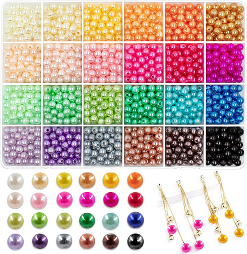 JHYlilia 1800Pcs 6mm Pearl Beads for Crafts, 24 Colors Round Pearls Beads with Holes for Jewelry Making Handcrafted Loose Spacer Beads for Crafts ...